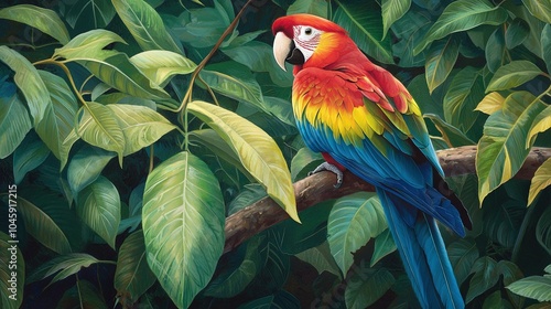 Wallpaper Mural   A vibrant depiction of a parrot on a tree against a green backdrop Torontodigital.ca