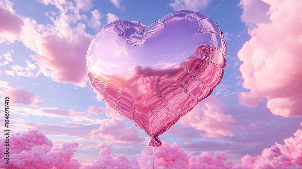 Heart Shaped Balloon Floating in Pink Sky Heart Shaped Balloon Floating in Pink Sky