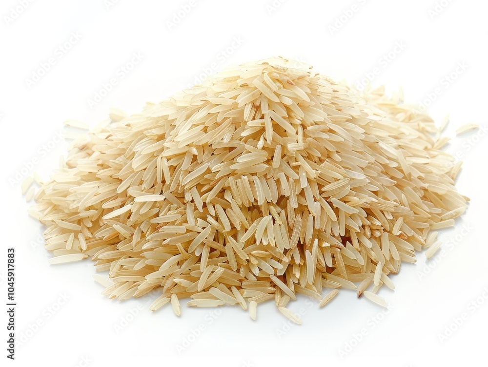 A mound of uncooked jasmine rice on a white background A mound of uncooked jasmine rice on a white background