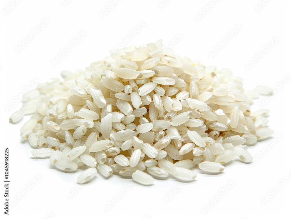 A pile of cooked basmati rice on a white background A pile of cooked basmati rice on a white background