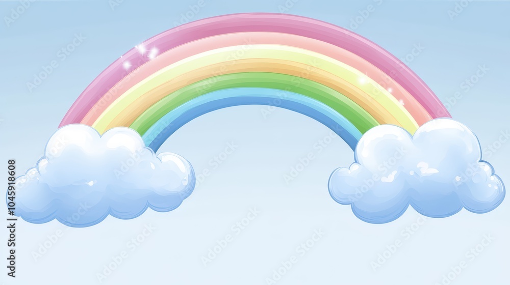 Colorful Cartoon Rainbow with Fluffy Clouds Colorful Cartoon Rainbow with Fluffy Clouds