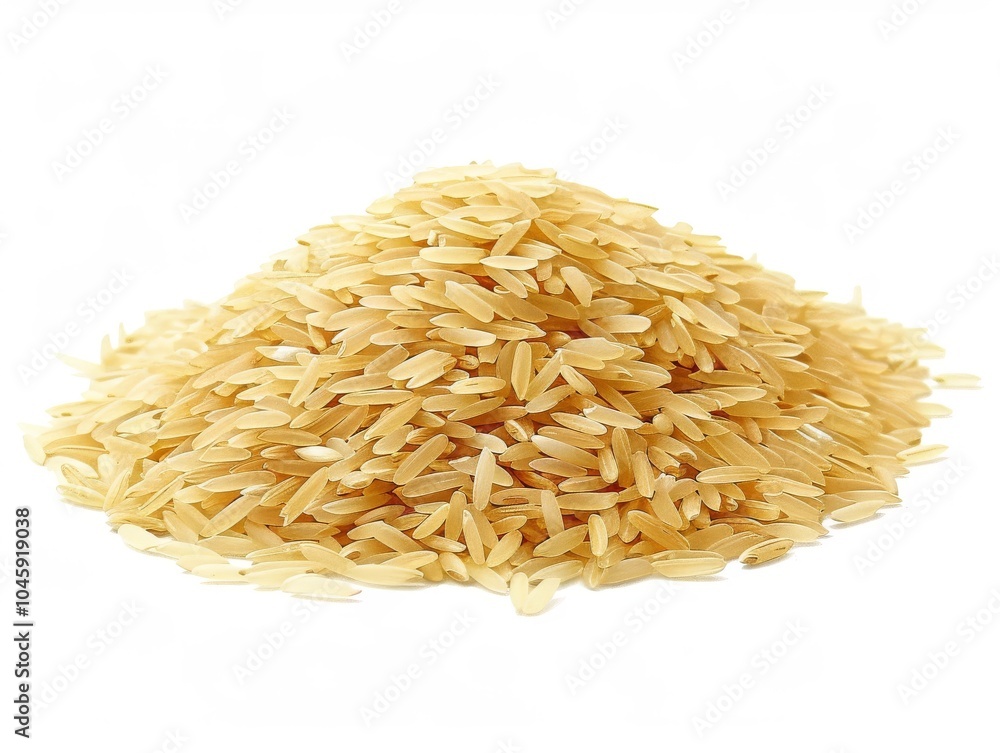 A pile of uncooked jasmine rice grains on a white background A pile of uncooked jasmine rice grains on a white background
