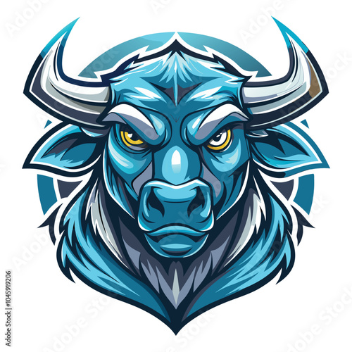 Angry Blue Bull Mascot Head Logo Design