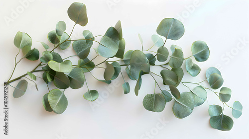 Eucalyptus branch with green leaves isolated on white background.