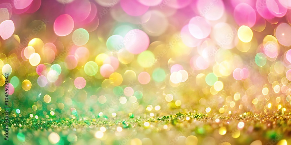 Fototapeta premium soft spring bokeh light blur background in pink green and gold colors macro