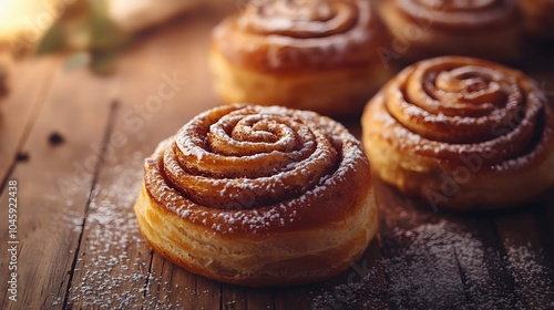 Rustic Charm: An Artistic View of Frozen Cinnamon Rolls Ready for Baking in a Cozy Home Kitchen