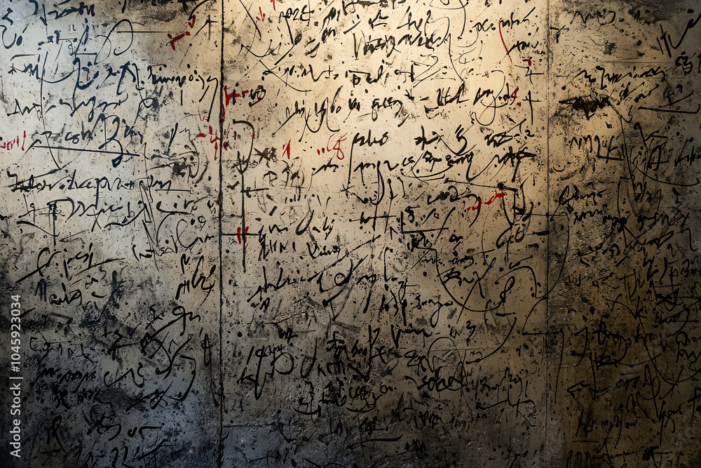 Celestial-style writing and scribbles on a textured wall, blending intricate cosmic patterns with a sense of mystery and otherworldly design, evoking ancient inscriptions and cosmic chaos. Celestial-style writing and scribbles on a textured wall, blending intricate cosmic patterns with a sense of mystery and otherworldly design, evoking ancient inscriptions and cosmic chaos.
