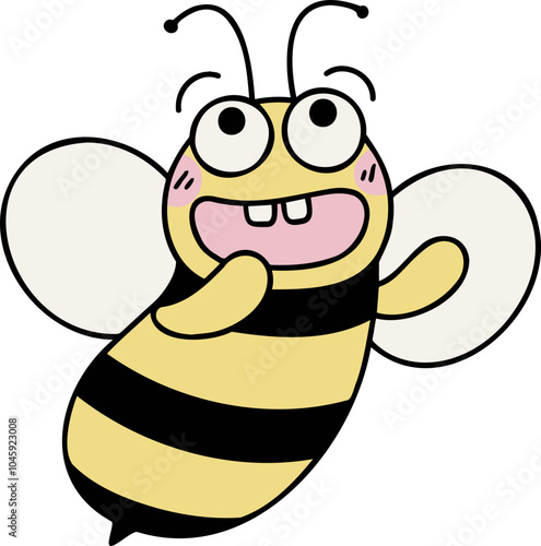 Cute Hand Drawn Bee Character. Cartoon Bee Vector Illustration