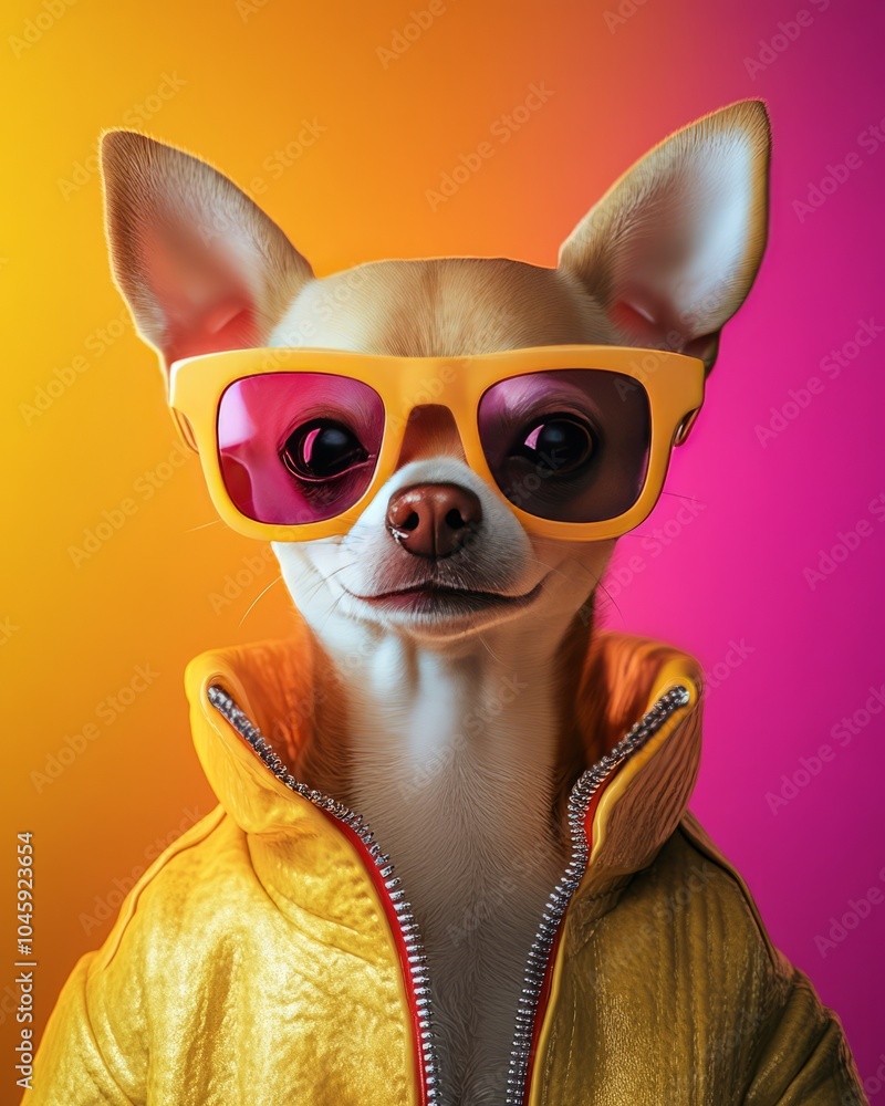 Cool chihuahua wearing yellow sunglasses Cool chihuahua wearing yellow sunglasses