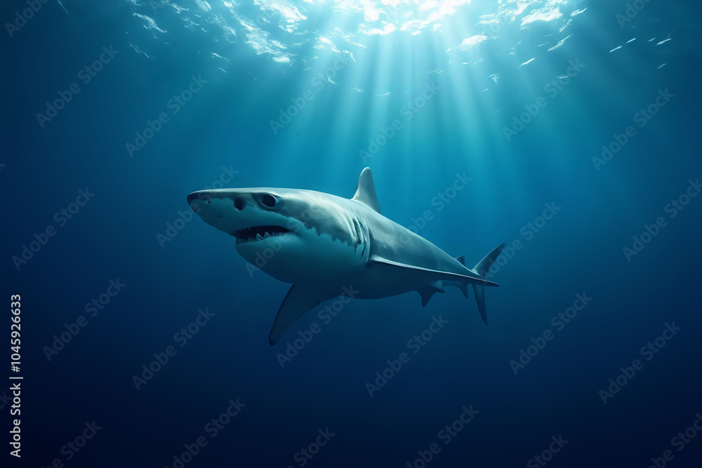 Obraz premium great white shark swimming in the deep blue ocean