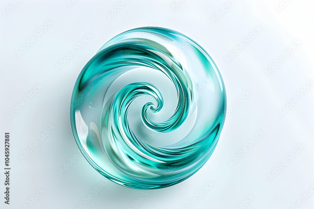Abstract teal blue glass sphere with a swirling pattern on a white background. Abstract teal blue glass sphere with a swirling pattern on a white background.