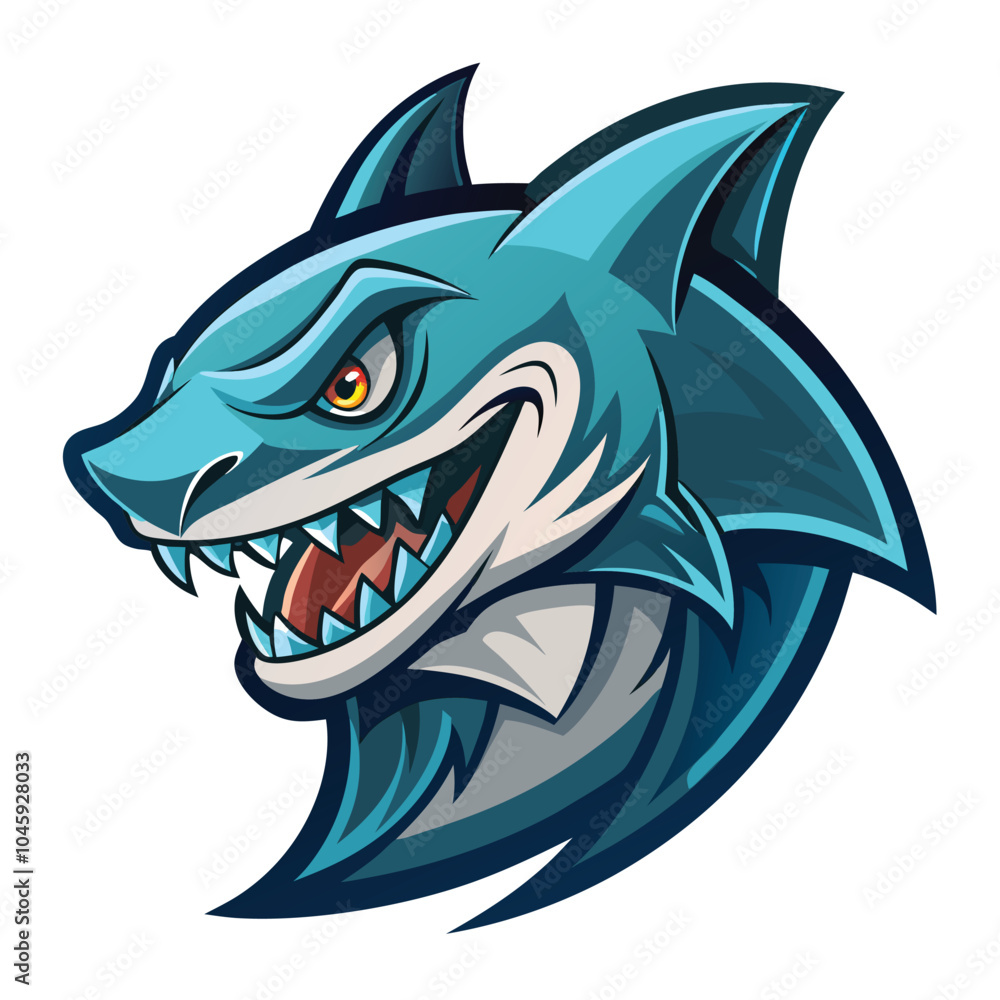 Fototapeta premium Aggressive Blue Shark Mascot Logo Design
