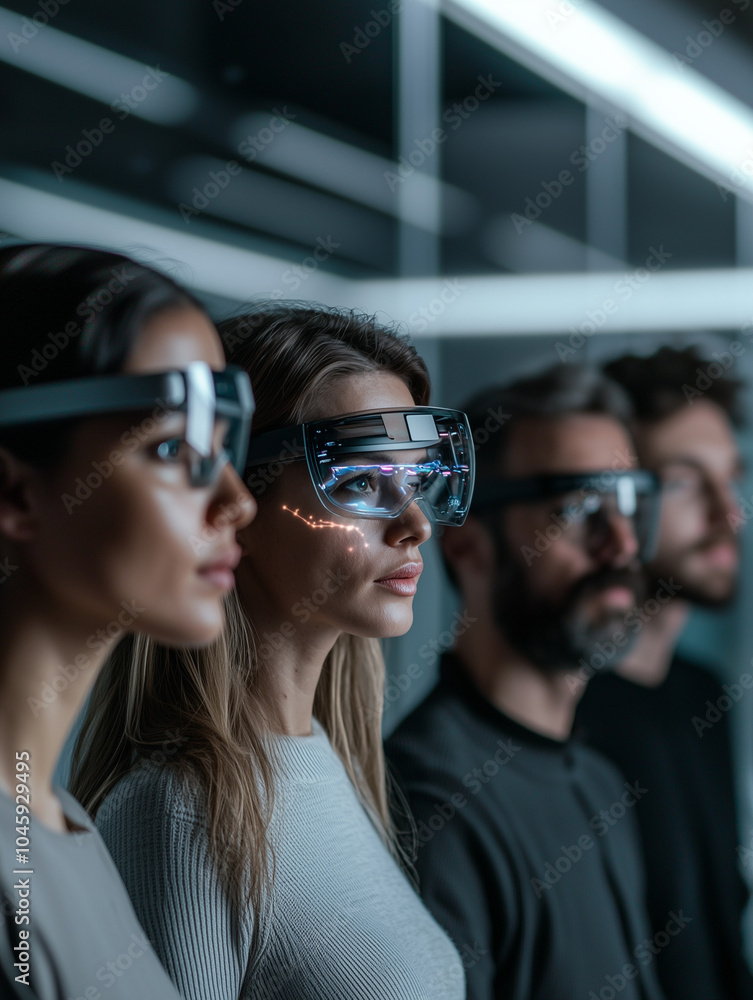 High-End Photography of Diverse Professionals Collaborating in Modern Tech-Driven Office Space with Futuristic Holographic Interface High-End Photography of Diverse Professionals Collaborating in Modern Tech-Driven Office Space with Futuristic Holographic Interface