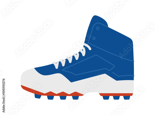 Football cleats with spikes. Professional sports player boots. Blue and white footwear. Athletic sneakers. Vector flat illustration isolated on white background