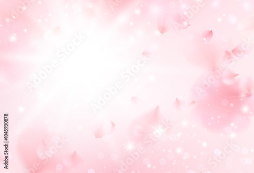 Petals of pink rose spa background. Floral pattern, flying sakura effect, cherry flower elements for romantic banner design. Spring blossom concept