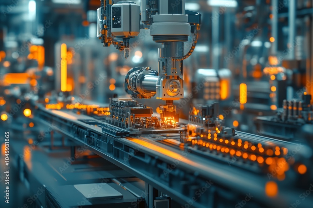 Automated robotics in modern electronics manufacturing facility Automated robotics in modern electronics manufacturing facility