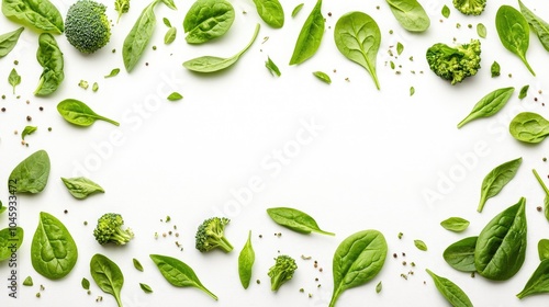 Wallpaper Mural Organic, crisp green vegetables like spinach, broccoli, and peppers on a white background, showing their natural goodness. Torontodigital.ca