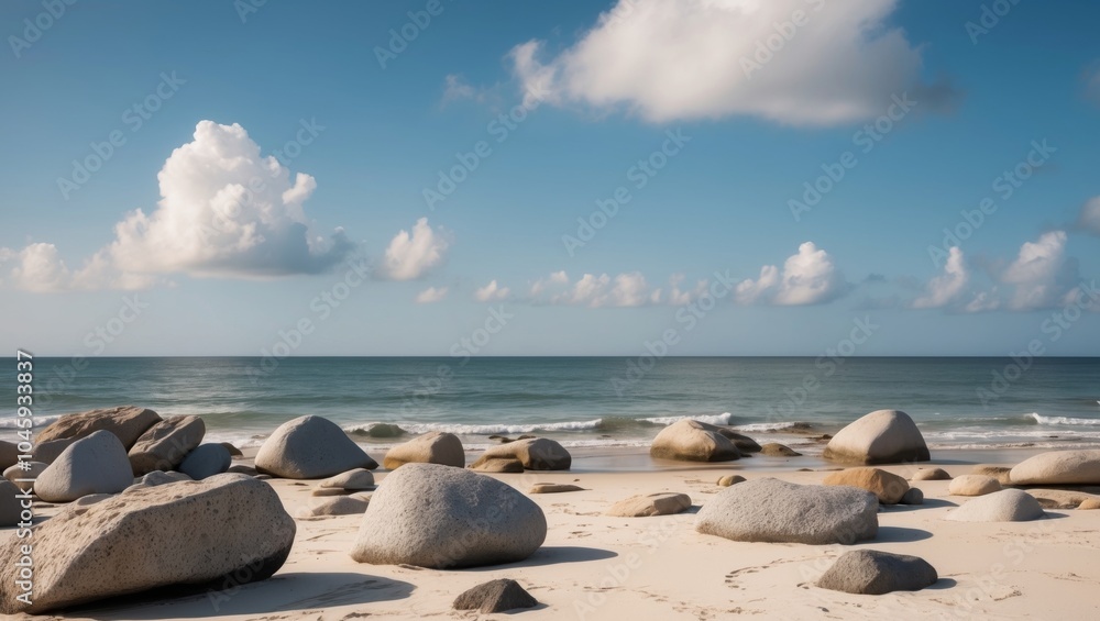 A serene view of a beach with rocks and water. A serene view of a beach with rocks and water.