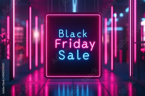 Black Friday Sale Banner with Glowing Neon Bar Lights and Bold Minimalist Text for Modern Look