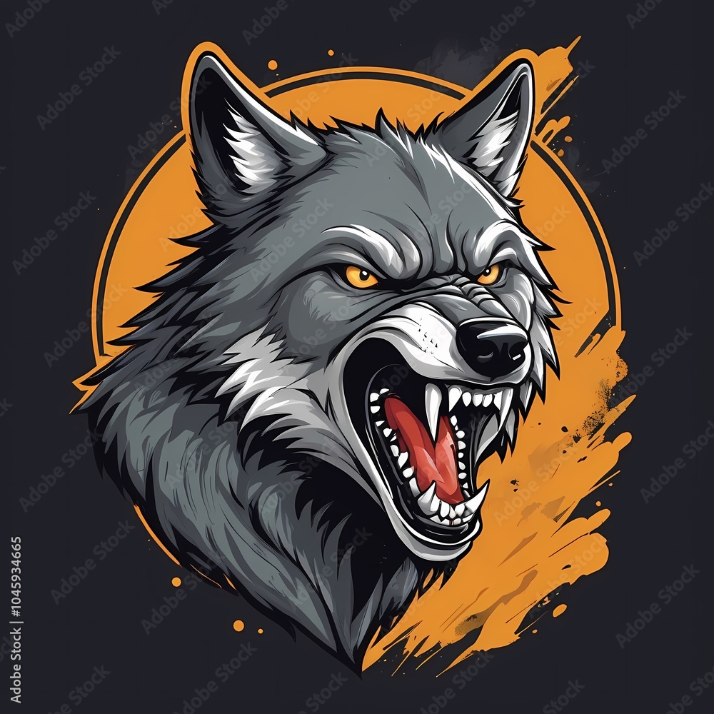 Obraz premium aggressive wolf vector, fierce wolf illustration, snarling wolf artwork, wolf head vector, predatory wolf design, howling wolf graphics, wolf character vector, wild wolf drawing, wolf in motion vector