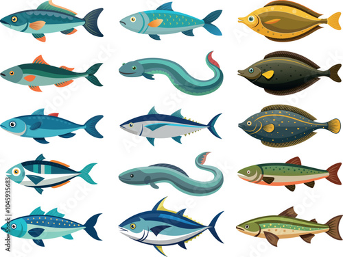 Fish flat vector set
