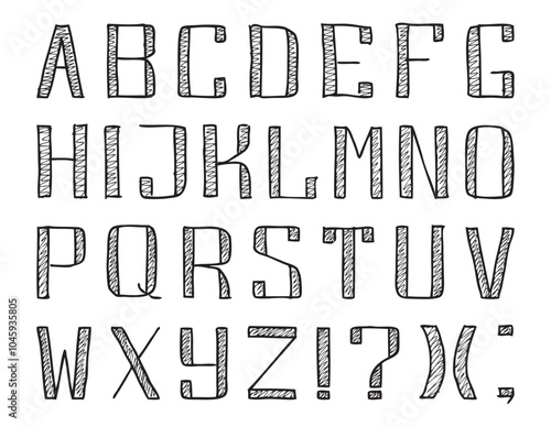 Letters latin alphabet, contour scribble drawings, vector illustration isolated on white