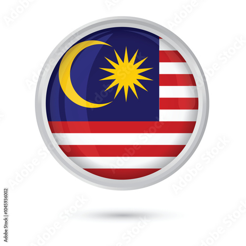 Free Download Malaysia Flag round glossy button round badge 3d isolated on white background for National Day of Malaysia 31 August and Malaysia Day 16 September, online, websites, social media, print, educational - GFXLoad