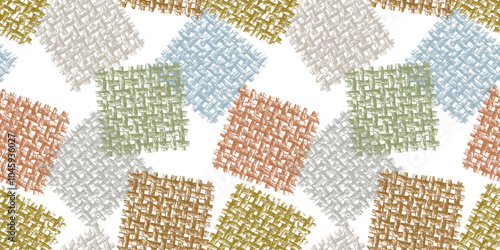 Seamless pattern of colorful canvas patches, vector background, wallpaper, paper, textile