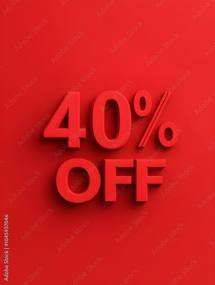 Red '40% OFF' Promotional Sign on a Red Background Red '40% OFF' Promotional Sign on a Red Background