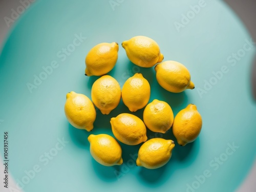 Circular Arrangement of Lemons on Turquoise Background. photo