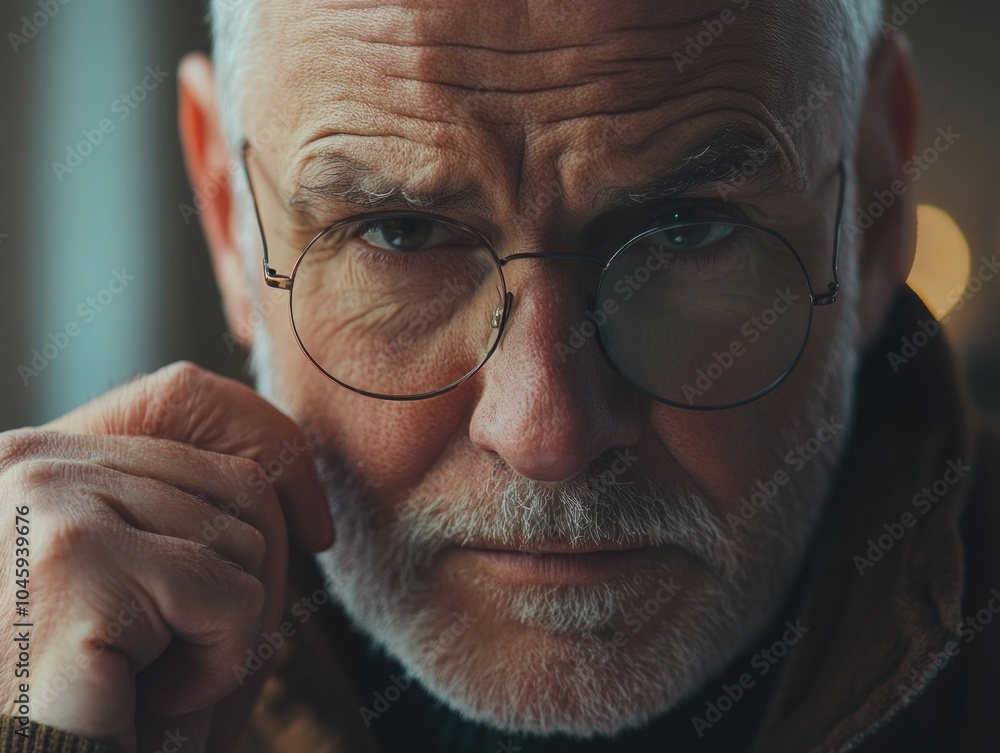 Aging Man with Beard and Mustache, Wearing Glasses Aging Man with Beard and Mustache, Wearing Glasses