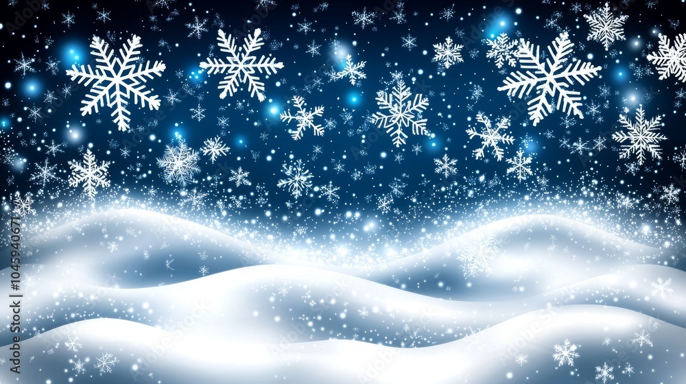 Naklejka premium A magical winter atmosphere is created by swirling flakes and ethereal bokeh effects created by mesmerizing snowfall illuminated against a dark background.