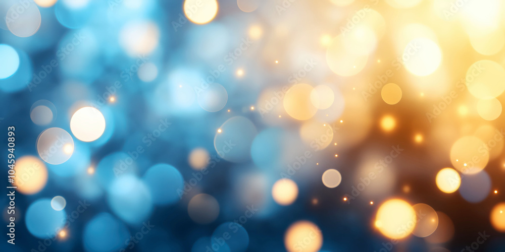 Abstract blurred bokeh lights in blue and gold - festive and dreamy background Abstract blurred bokeh lights in blue and gold - festive and dreamy background