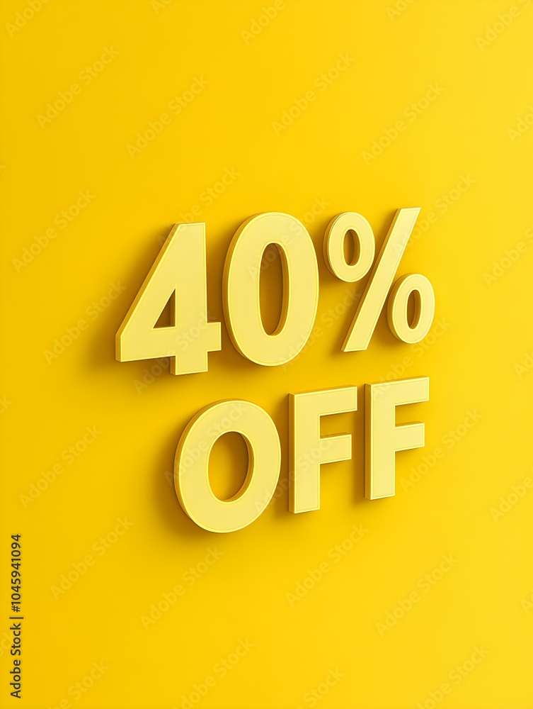 Yellow '40% OFF' Promotional Sign on a Yellow Background Yellow '40% OFF' Promotional Sign on a Yellow Background