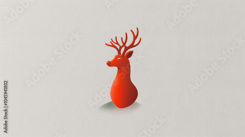 A simple, minimalist illustration of a red-nosed reindeer with stylized antlers on a light textured background, capturing the festive charm of the Christmas season with elegance and simplicity. photo