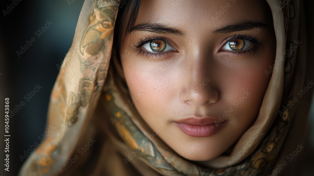 Indonesian woman with a headscarf, looking peaceful