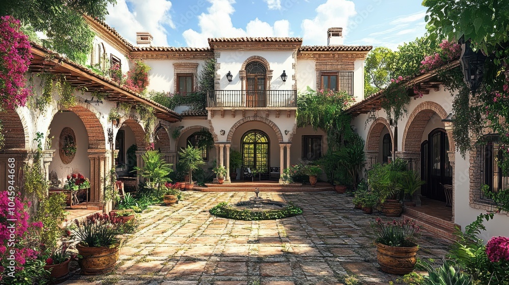 Fototapeta premium Mediterranean villa with a courtyard.