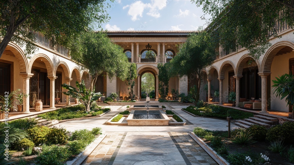 Fototapeta premium Mediterranean villa with a courtyard.