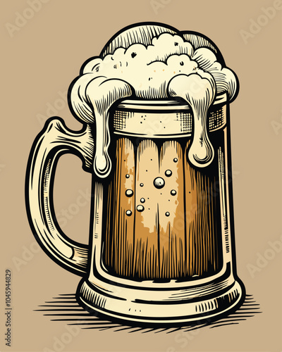 Retro beer stein with lager and frothy top hand drawnsketchy style vector