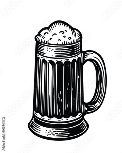 Retro beer stein with lager and frothy top hand drawnsketchy style vector