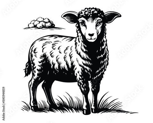 Sheep lamb mutton vintage retro print black and white vector
