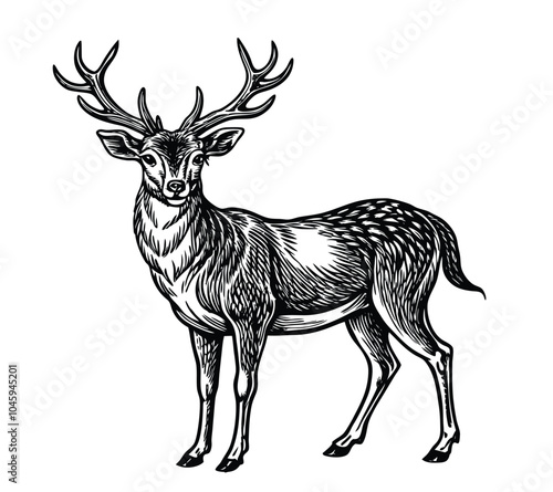 Deer sketch engraved style vector