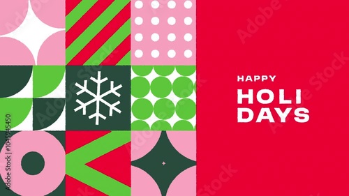 Happy Holidays greeting card animation with geometric abstract pattern.
