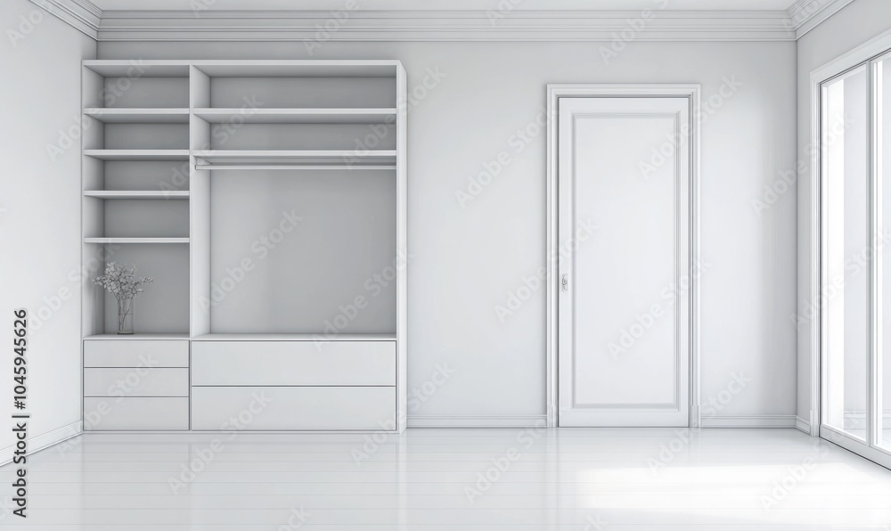 Minimal Dressing room and walk in closet with a white wardrobe Minimal Dressing room and walk in closet with a white wardrobe