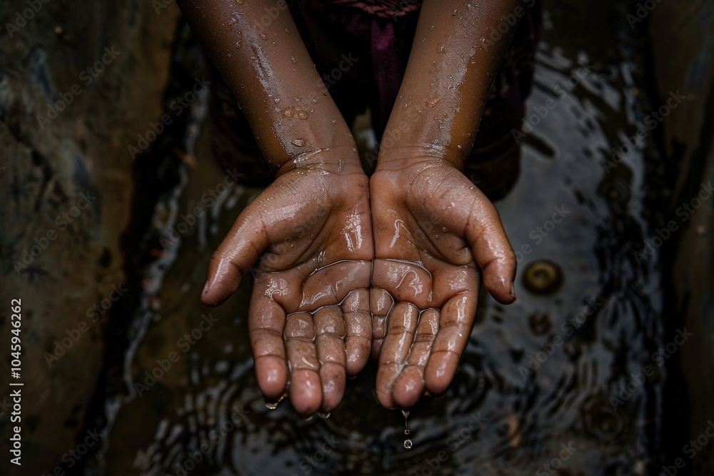 Close-up of Wet Hands Holding Water Drops Close-up of Wet Hands Holding Water Drops