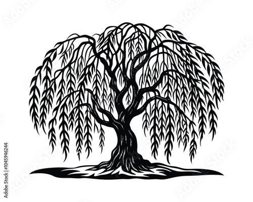 Willow tree with drooping branches elegant outline style vector