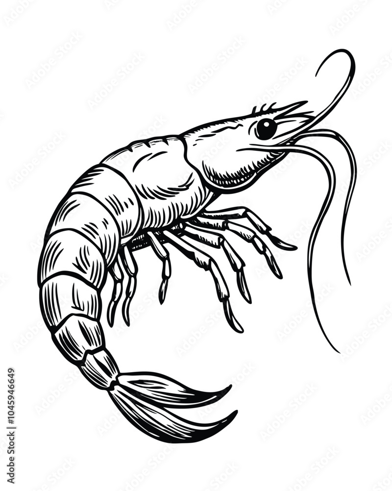 Fototapeta premium Shrimp hand drawn sketch engraving vector illustration