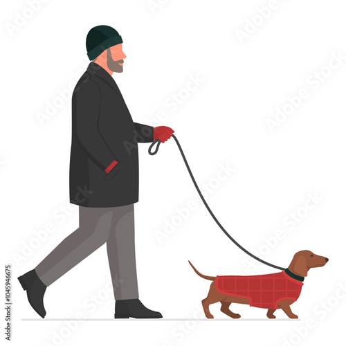 Senior man walking the dog