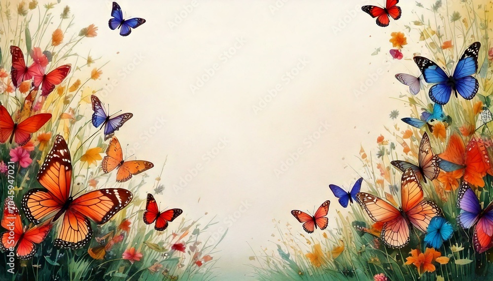 Fototapeta premium watercolor of butterfly background with empty copy space in the middle