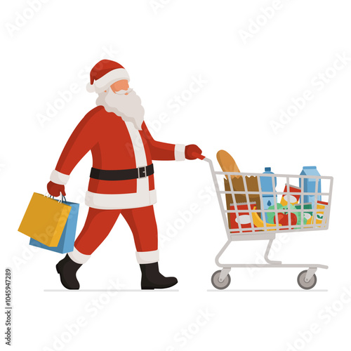 Santa Claus doing grocery shopping